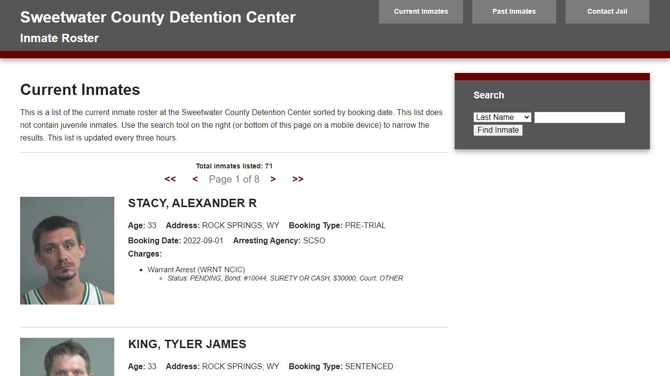 Jail Roster - sweetwater911.org